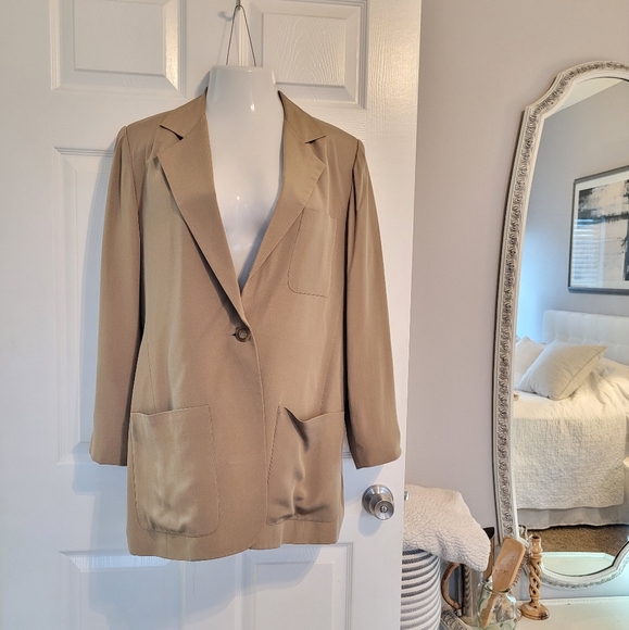 NiemanMarcus 100% silk vintage boxy blazer real pockets Long Jacket - Picture 1 of 11